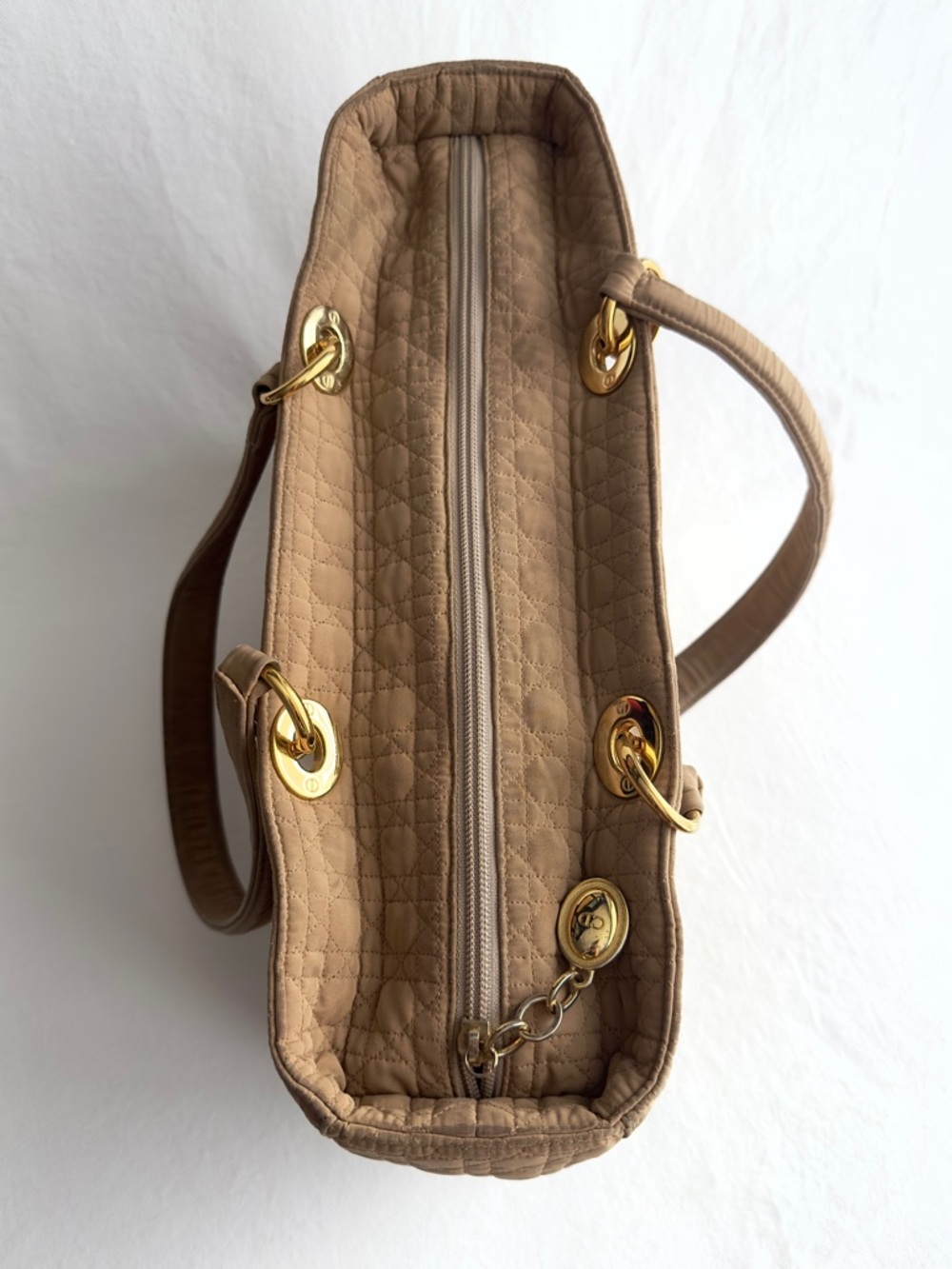 ✨Authentic CHRISTIAN DIOR Vintage Large Cannage Nylon Tote Bag Beige - Picture 9 of 17